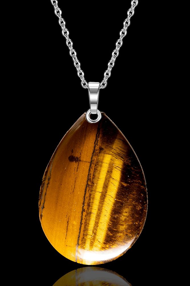 Sertifikalı Damla Model Kaplan Gözü Taşı Kolye (GÜMÜŞ APARATLI)