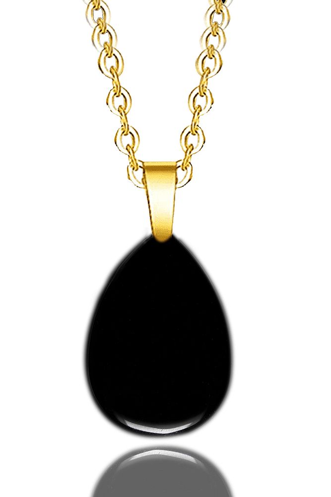 Sertifikalı 24k Altın Kaplama Damla Kesim Siyah Turmalin Taşı Kolye