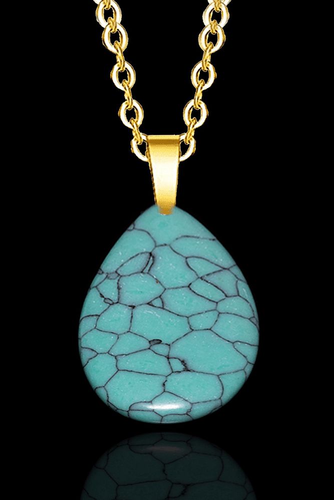 Sertifikalı 24k Altın Kaplama Damla Kesim Turkuaz Taşı Kolye