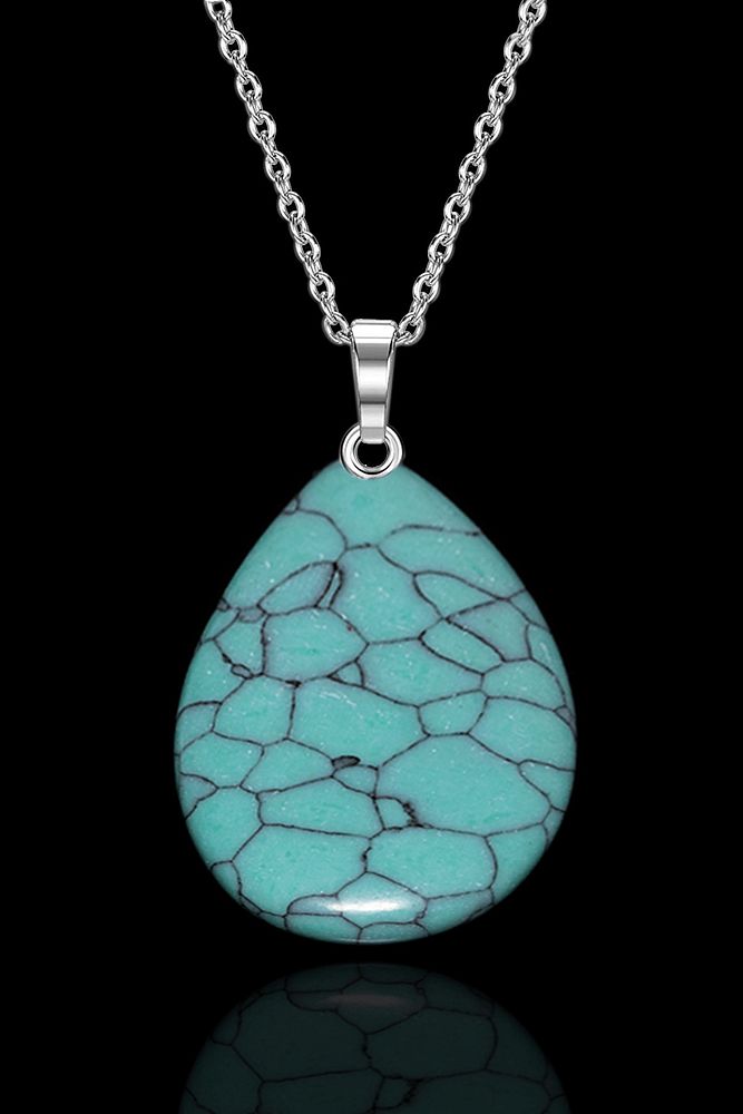 Sertifikalı Damla Kesim Turkuaz Taşı Kolye - 1.kalite