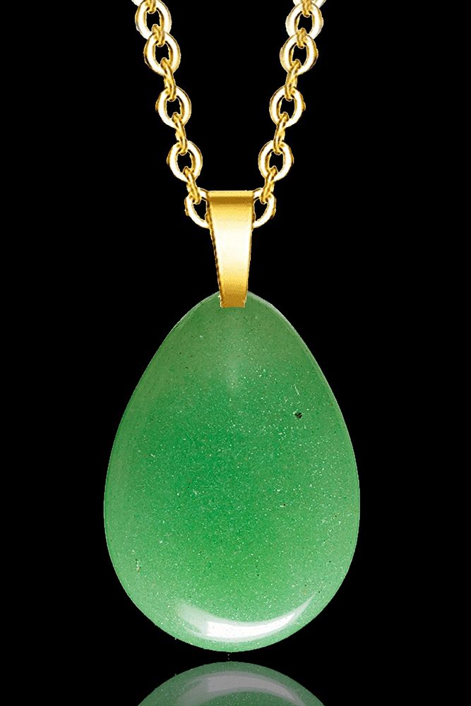 Sertifikalı 24k Altın Kaplama Damla Kesim Aventurin Taşı Kolye