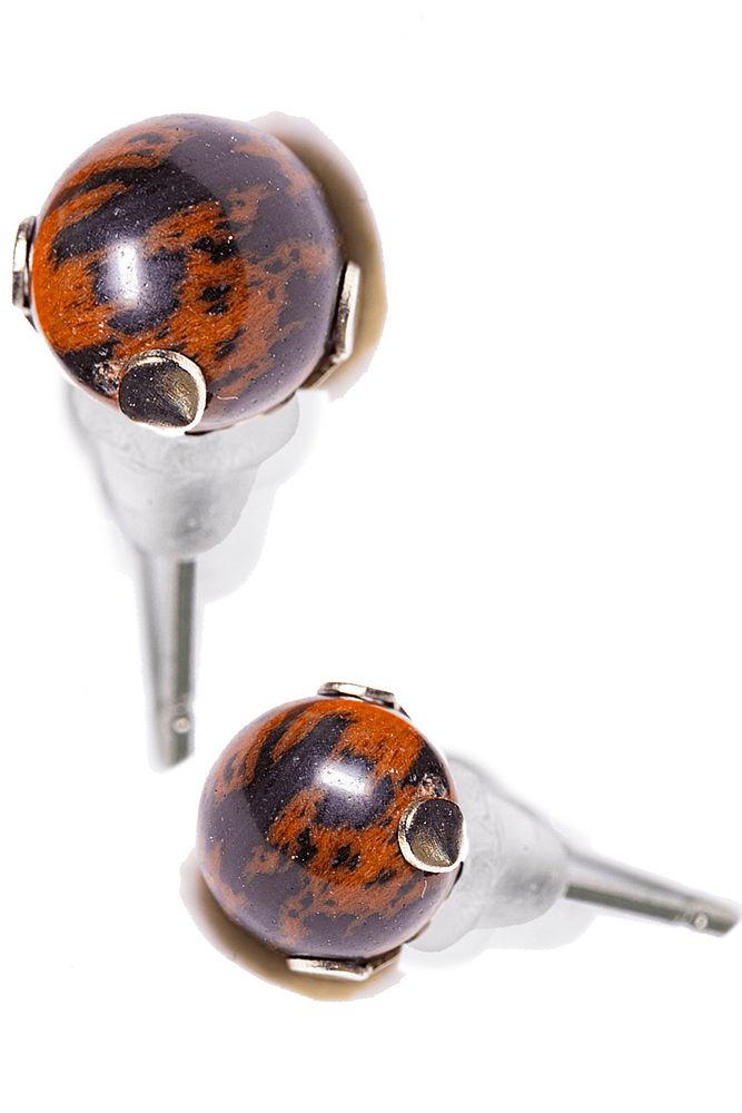 Sertifikalı Kahverengi Obsidyen Taşı Nokta Küpe