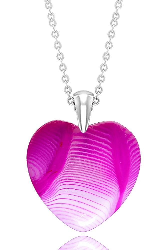 Sertifikalı Kalp Model Damarlı Pembe Akik Taşı Kolye