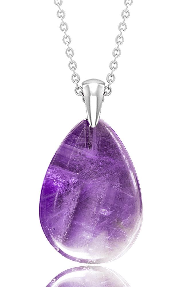Sertifikalı Gerçek Damla Model Ametist Taşı Kolye - 20mm (GÜMÜŞ APARATLI)