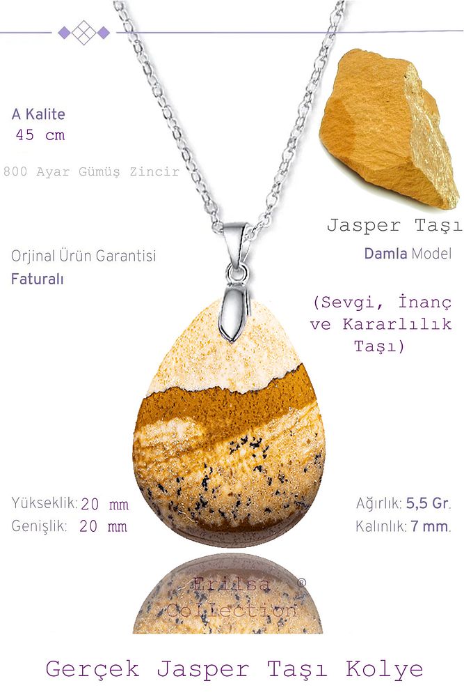 Sertifikalı Damla Model Toprak Jasper Taşı Kolye (GÜMÜŞ APARATLI)