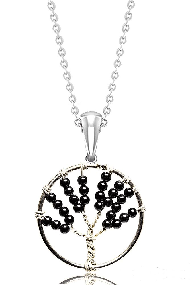 Sertifikalı Ham Siyah Obsidyen Taşı Hayat Ağacı Kolye