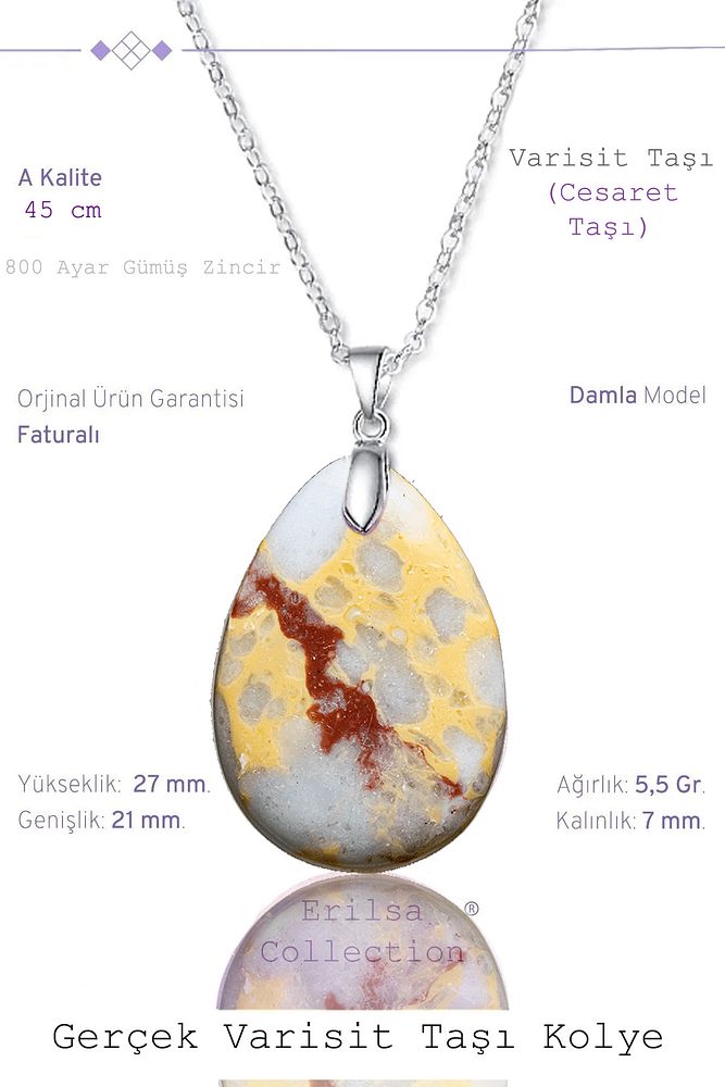 Sertifikalı Damla Model Açık Mavi Varisit Taşı Kolye (GÜMÜŞ APARATLI)