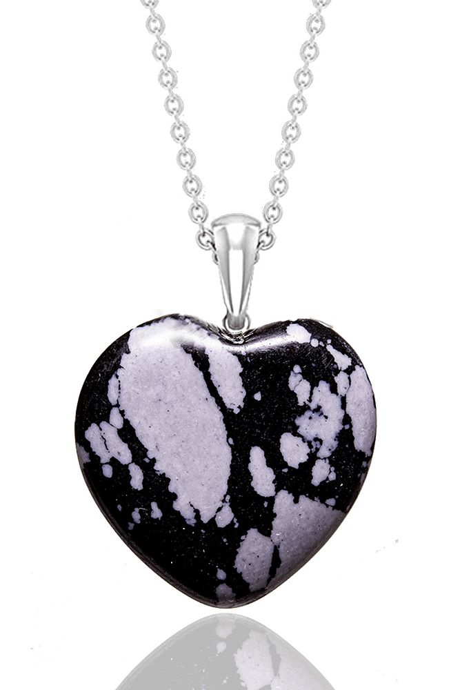 Sertifikalı Kalp Kesim Karlı Obsidyen Taşı Kolye