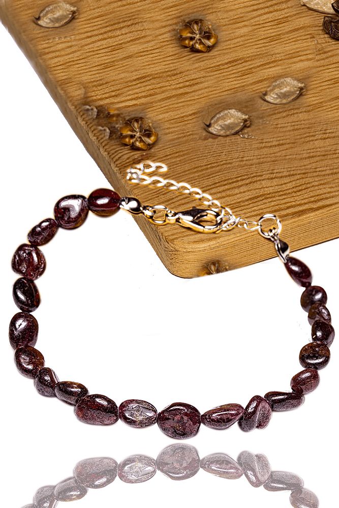 Sertifikalı Amorf Kesim Lal - Garnet - Granat Taşı Bileklik