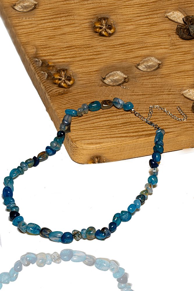 Sertifikalı Ham Tamburlanmış Mavi Akik Taşı Dizi Kolye