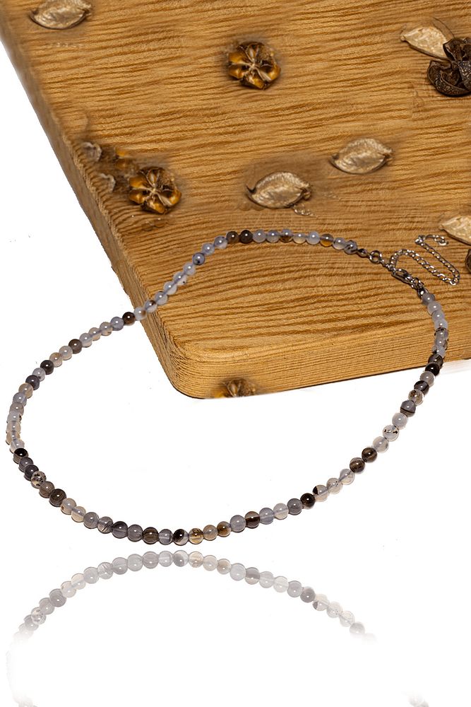 Sertifikalı Aaa+ Kalite Çizgili Siyah Beyaz Akik Taşı Dizi Kolye