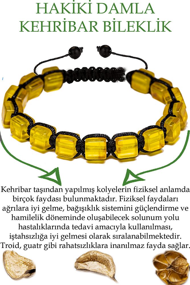 Üretici Sertifikalı Küp Kesim Şeffaf Doğal Damla Kehribar Bileklik