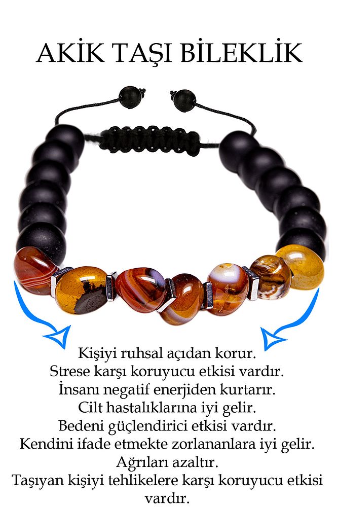 Sertifikalı Amorf Kesim Yemen Akik - Oniks Taşı Bileklik