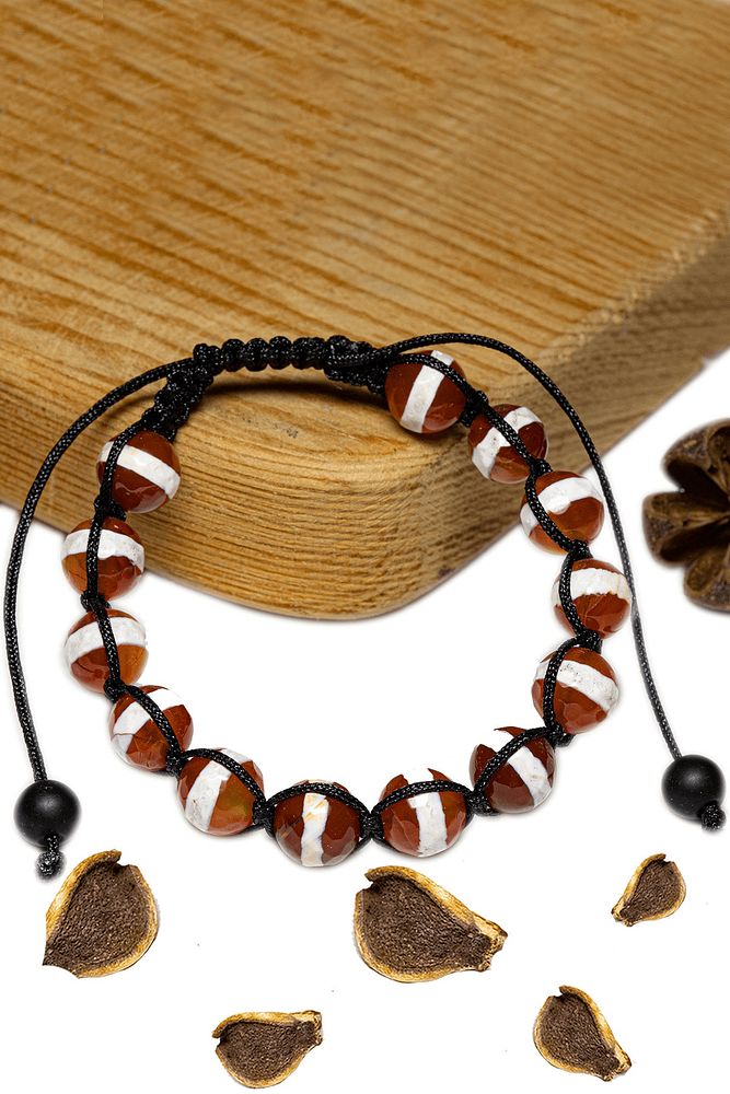 Sertifikalı Çizgili Kırmızı Tibet Akik Taşı Bileklik