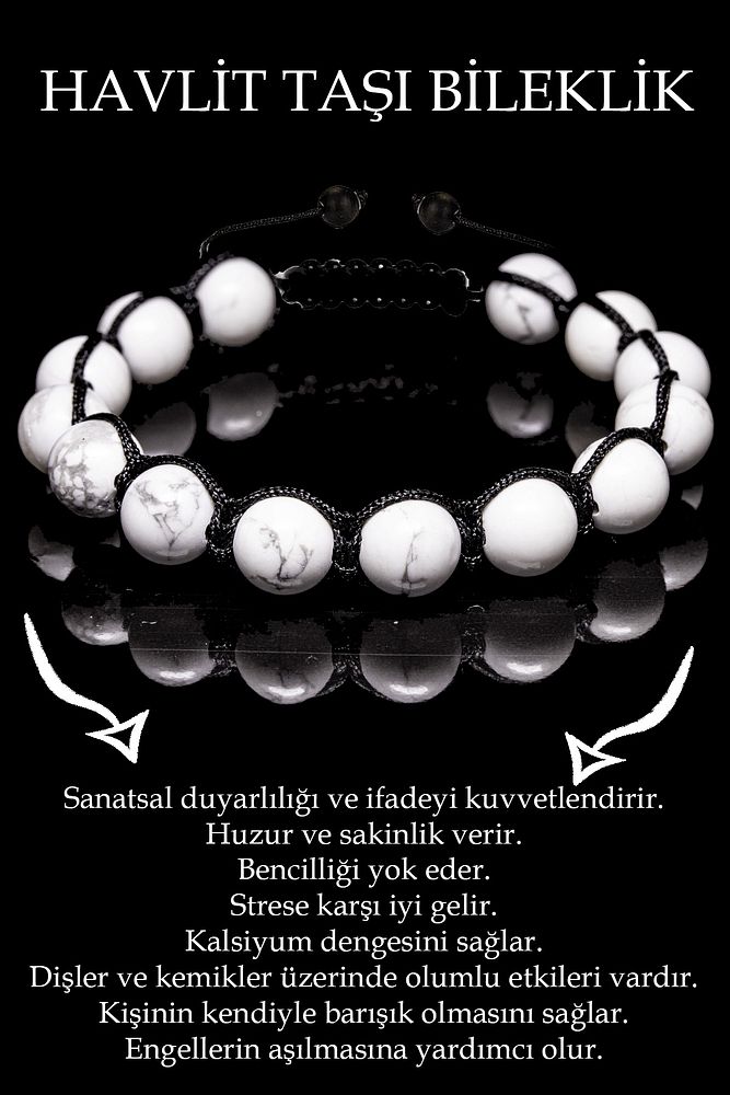 Sertifikalı Gerçek Havlit Taşı Bileklik - Makrome
