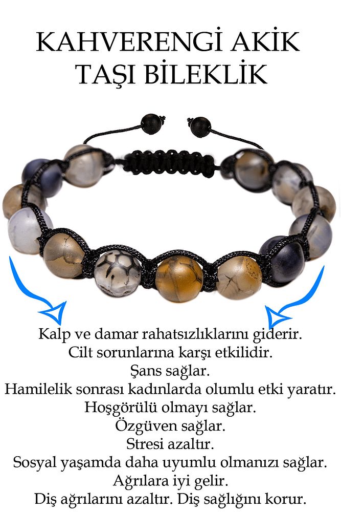 Sertifikalı Ham Işlenmemiş Damarlı Kahverengi Akik Taşı Bileklik