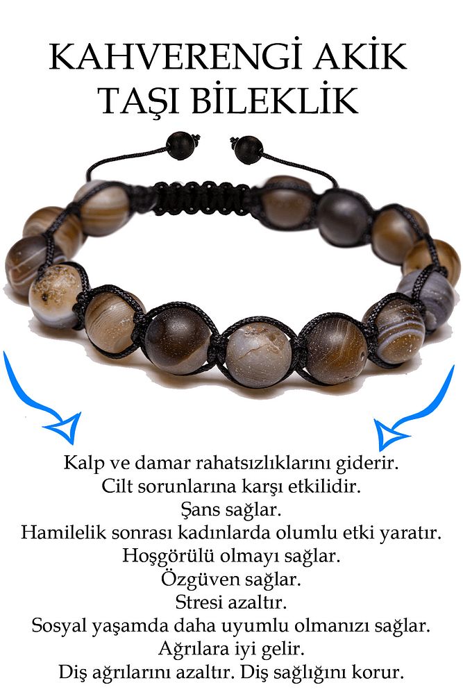 Sertifikalı Ham Işlenmemiş Kahverengi Akik Taşı Bileklik - Makrome