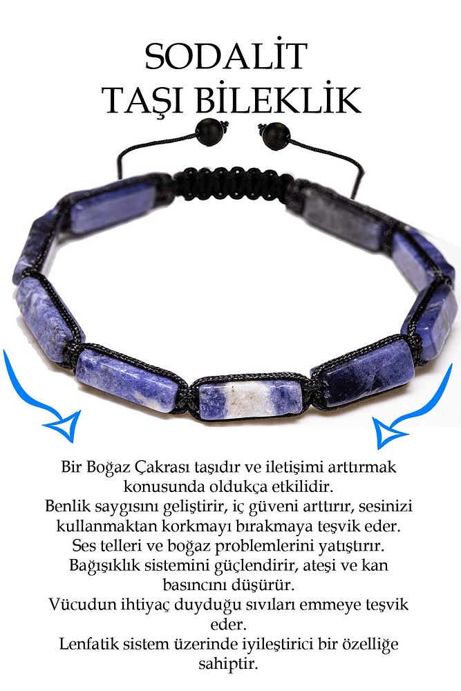 Sertifikalı Dikdörtgen Kesim Sodalit Taşı Bileklik
