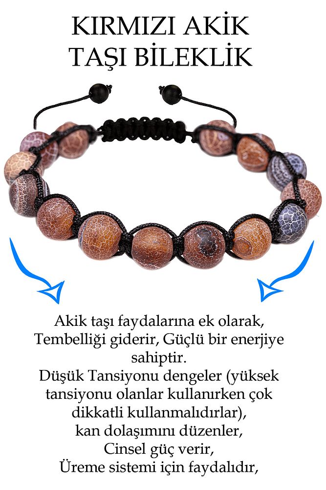 Sertifikalı Damarlı Kırmızı Akik Taşı Bileklik