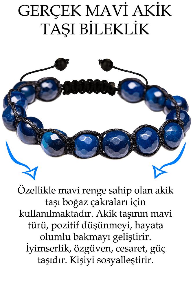 Sertifikalı Fasetli Mavi Akik Taşı Bileklik - Makrome