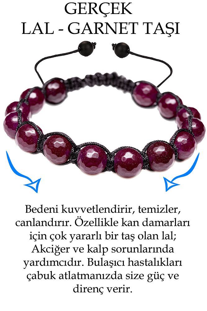 Sertifikalı Fasetli Lal Garnet Granat Taşı Bileklik - Makrome