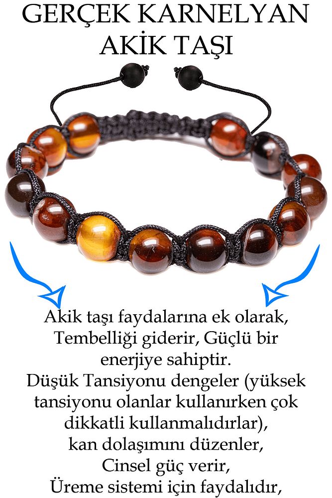 Sertifikalı Siyah - Kızıl Karnelyan - Karneol Akik Taşı Bileklik - Makrome