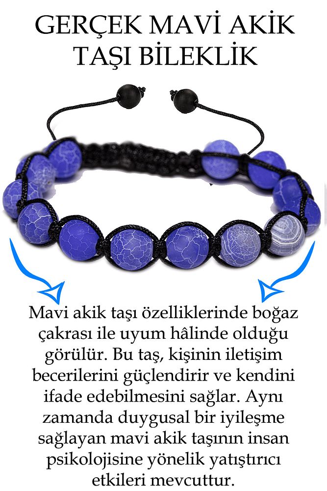 Sertifikalı Koyu Mavi Akik Taşı Bileklik - Makrome