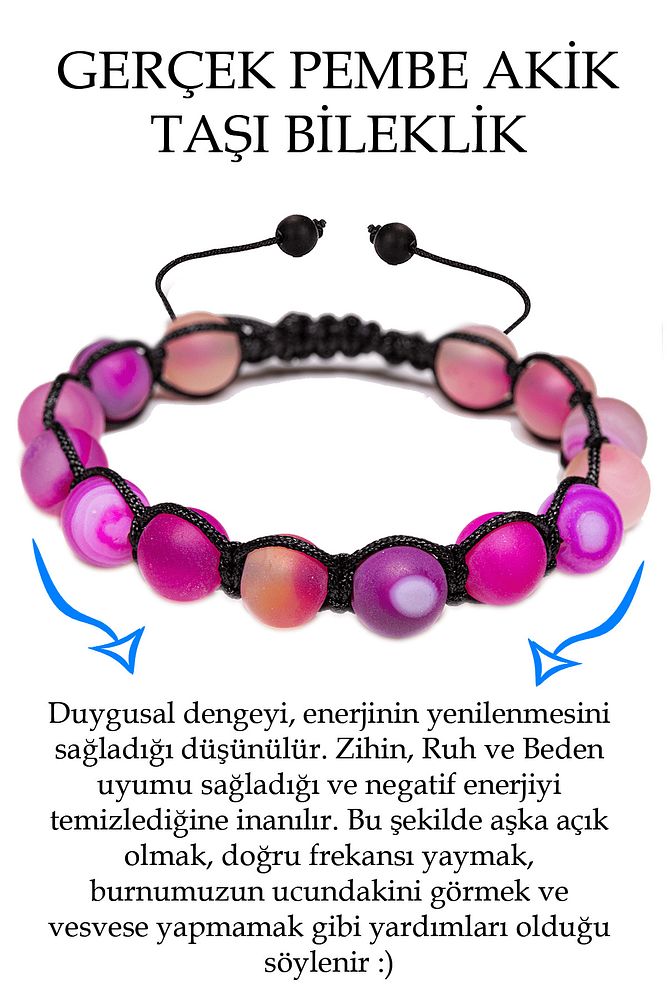 Sertifikalı Ham Işlenmemiş Pembe Akik Taşı Bileklik