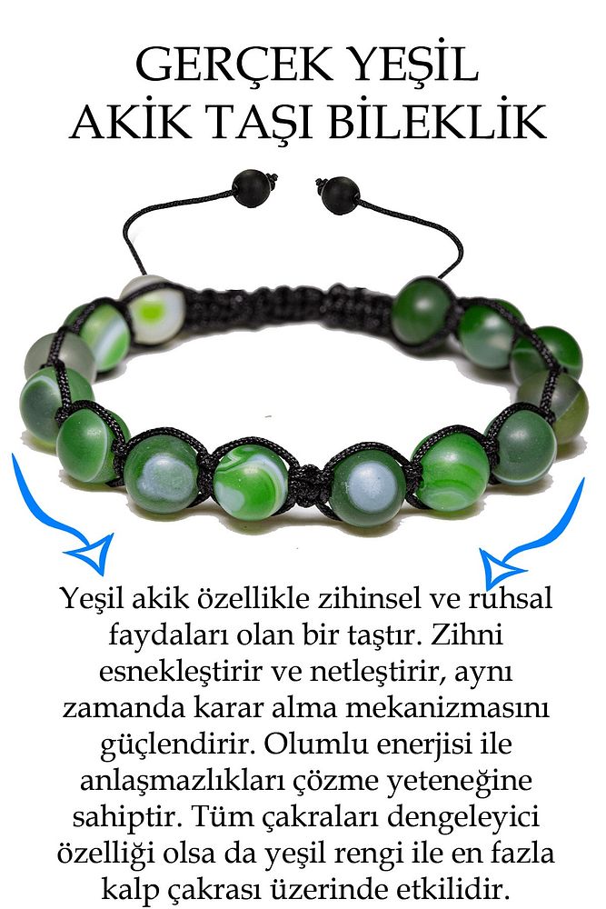 Sertifikalı Ham Işlenmemiş Yeşil Akik Taşı Bileklik - Makrome