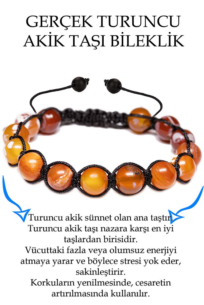 Sertifikalı Turuncu Akik Taşı Bileklik - 1.kalite
