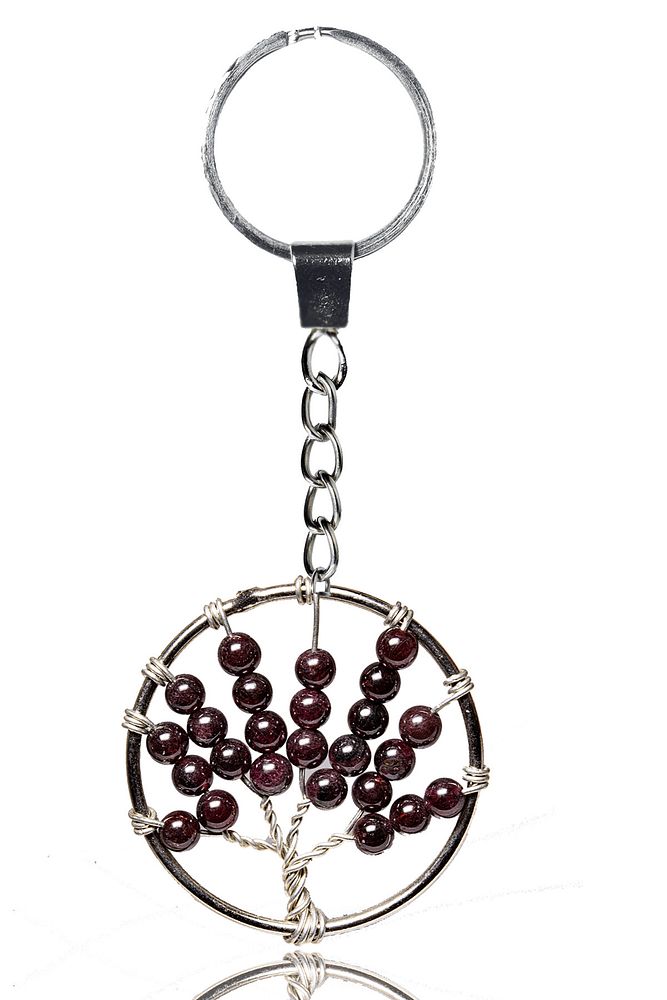 Sertifikalı Lal Garnet Granat Taşı Hayat Ağacı Doğal Taş Anahtarlık