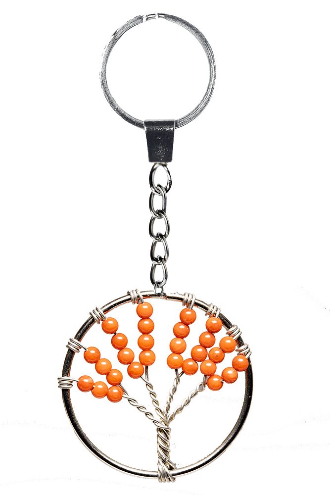 Sertifikalı Turuncu Akik Taşı Hayat Ağacı Doğal Taş Anahtarlık