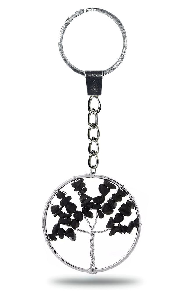 Sertifikalı Turmalin Taşı Hayat Ağacı Doğal Taş Anahtarlık