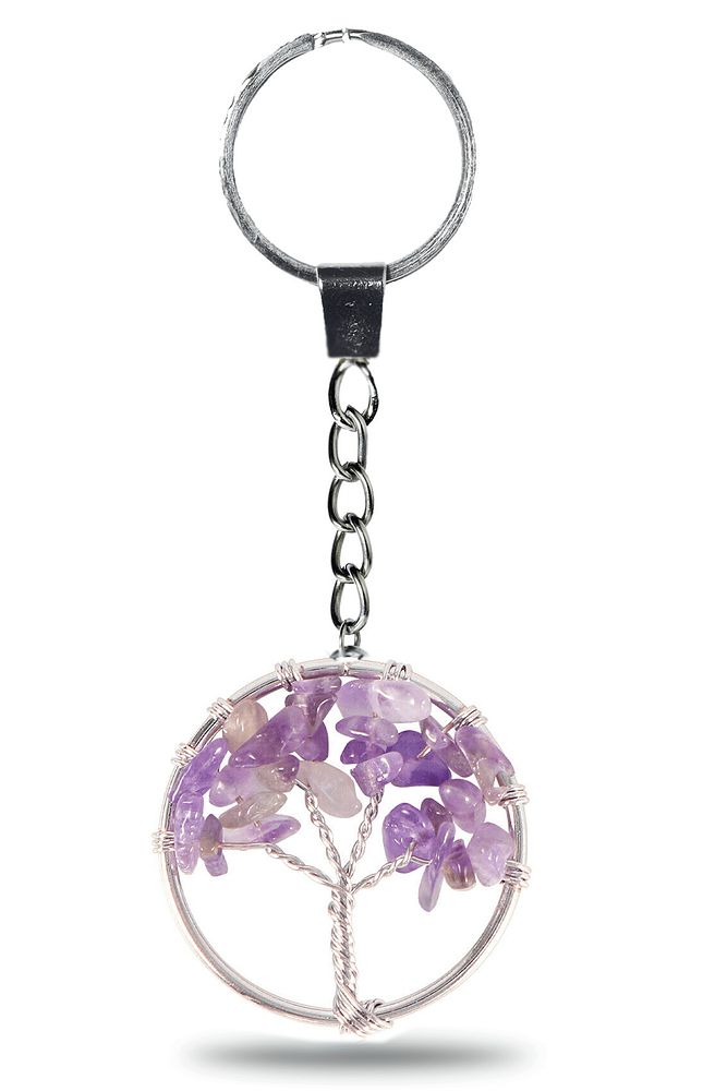 Sertifikalı Ametist Taşı Hayat Ağacı Doğal Taş Anahtarlık