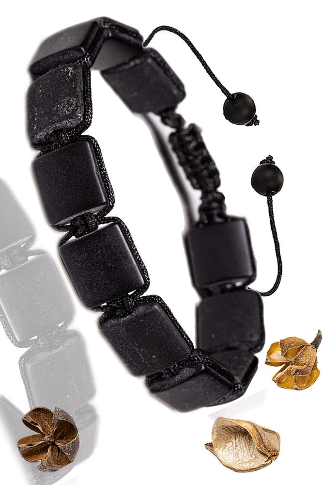 Sertifikalı Kare Orijinal Şungit Shungite Taşı Bileklik - Makrome