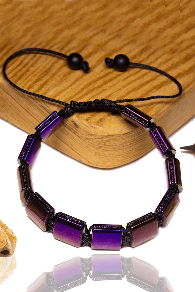 Sertifikalı Kare Kesim Mor Hematit Taşı Bileklik
