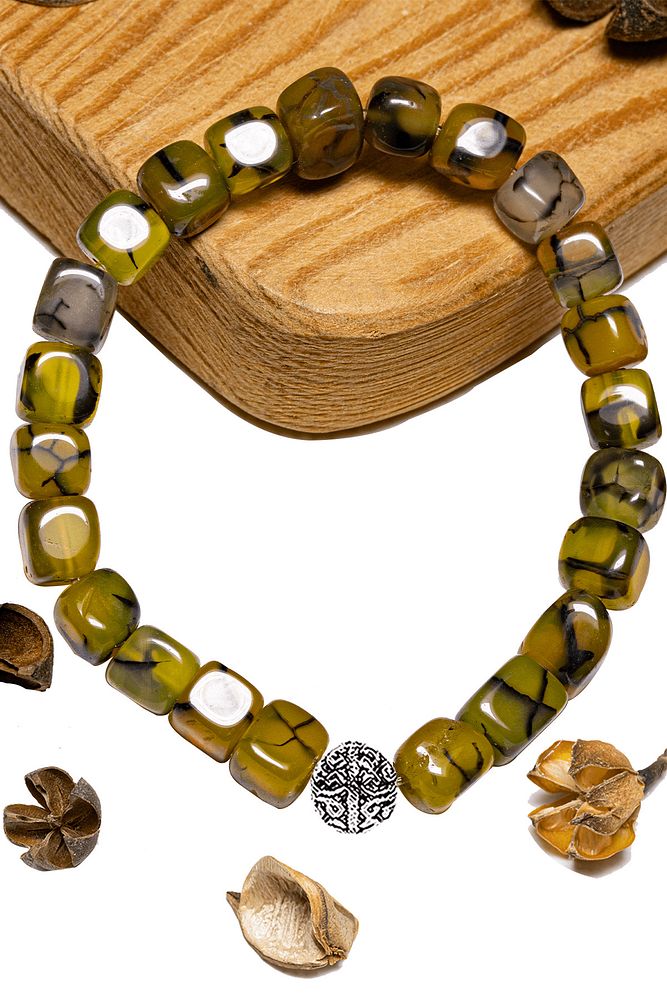 Sertifikalı Küp Kesim Damarlı Ejderha Yeşil Akik Taşı Bileklik - Gümüş Aparatlı