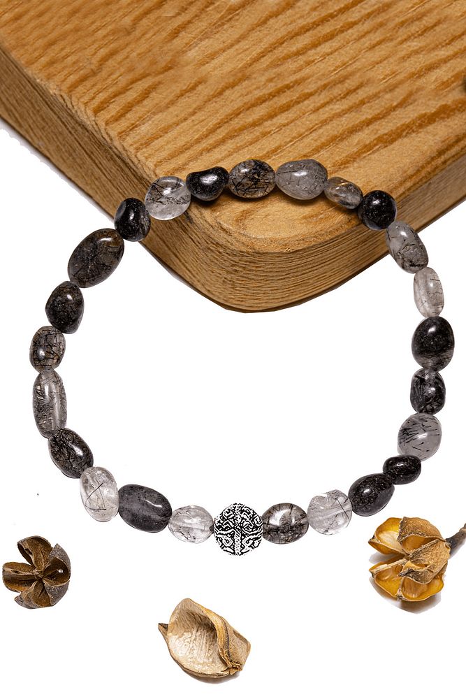 Sertifikalı Amorf Kesim Siyah Rutil Kuvars Taşı Bileklik - Gümüş Aparatlı