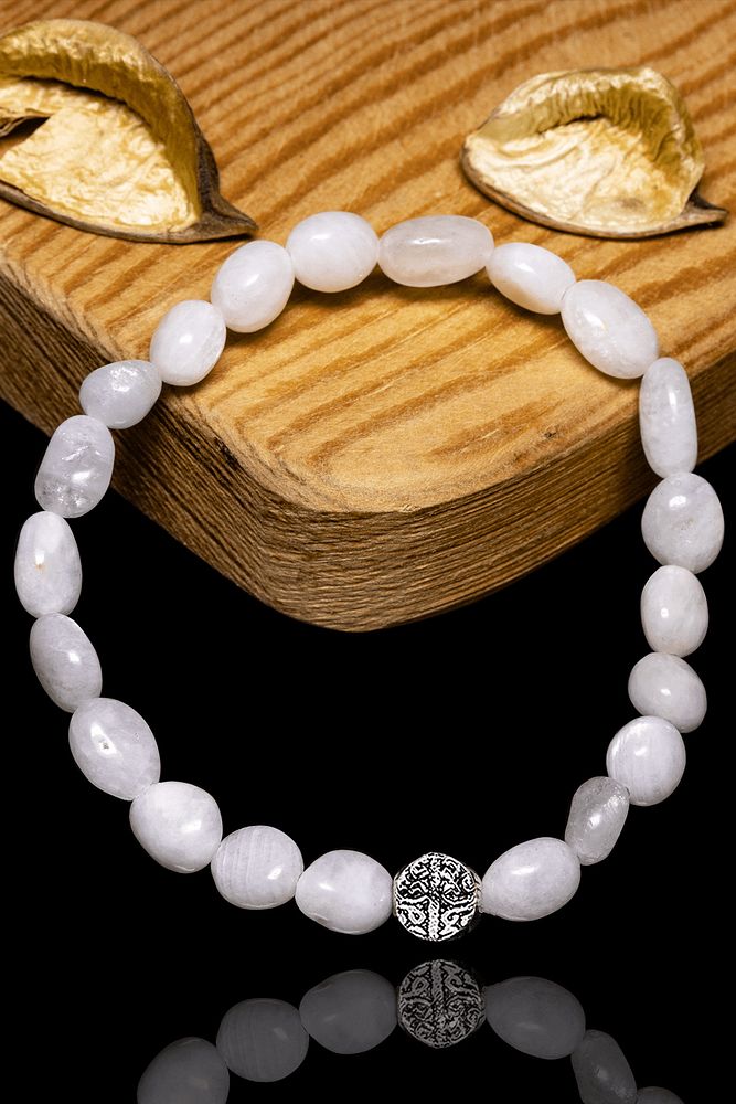 Sertifikalı Amorf Kesim Ay Taşı Bileklik - Gümüş Aparatlı