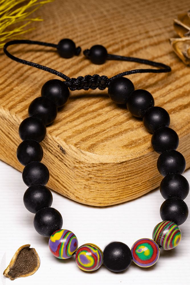 Sertifikalı Renkli Malahit - Oniks Taşı Doğal Taş Bileklik