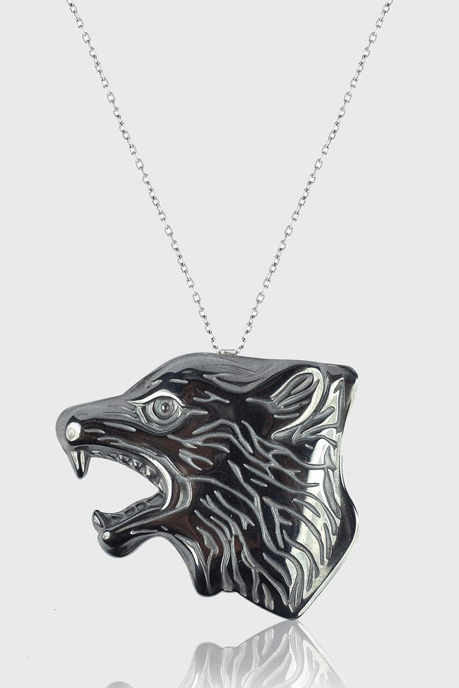 Sertifikalı AAA+ Kurt Model Doğal Taş Hematit Taşı Kolye