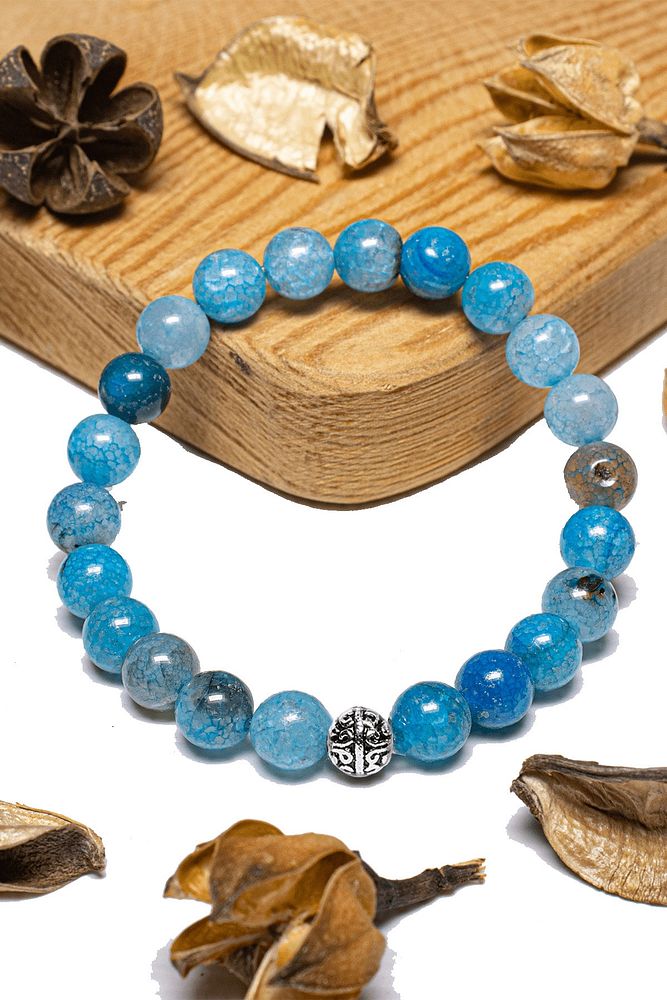 Sertifikalı Aaa+ Damarlı Mavi Akik Taşı Bileklik - Gümüş Aparatlı