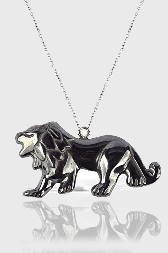 Sertifikalı AAA+ Aslan Model Doğal Taş Hematit Taşı Kolye