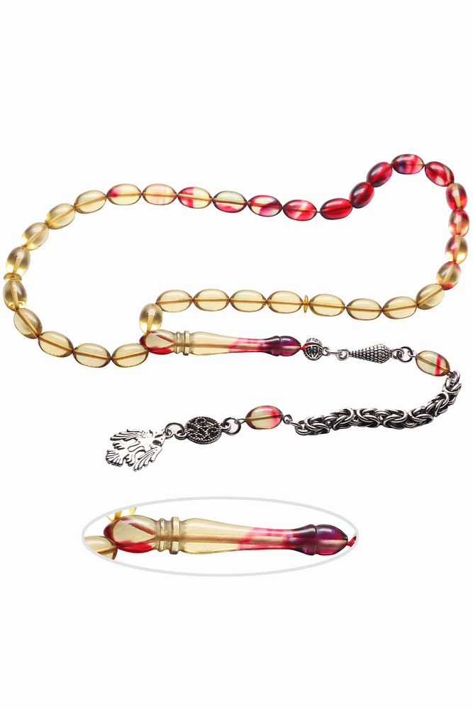 Kırmızı Şeffaf Renkli Beyzi Kesim Ateş Kehribar Tesbih