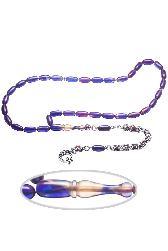 Mavi Mor Renk Kapsül Kesim Ateş Kehribar Tesbih