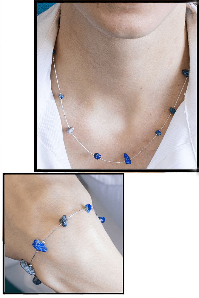 Sertifikalı Lapis Lazuli Taşlı Doğal Taş Kolye Bileklik Seti
