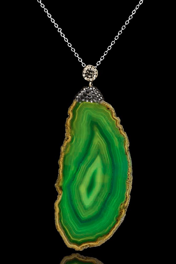 Sertifikalı Zirkon Taşlı Model Plaka Yeşil Akik Taşı Kolye