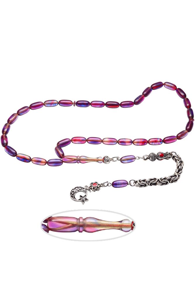 Şeffaf Kırmızı Mineli Püsküllü Ateş Kehribar Tesbih