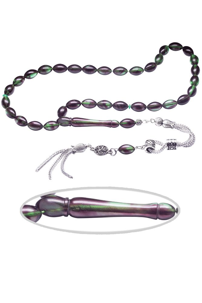 Yeşil Mor Renkli Sıkma Kehribar Tesbih