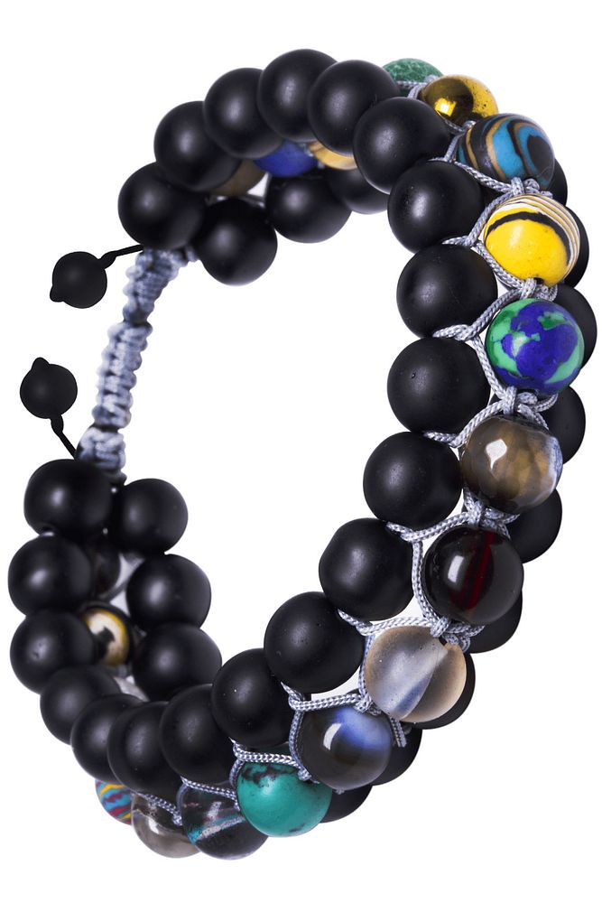 Gri Küre Kesim Doğal Taş Makrome 7 Çakra Bileklik